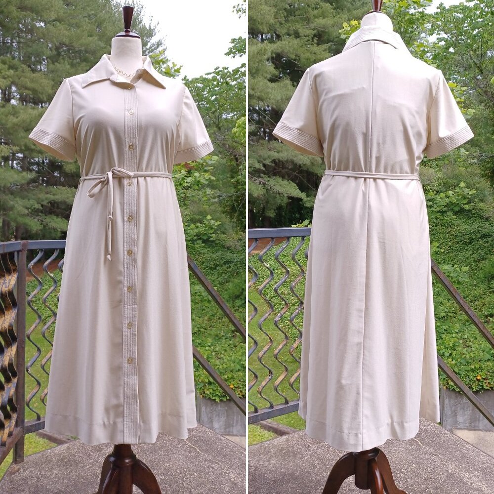 Vintage 70s Neutral Shirtdress, M/L